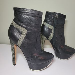 L.A.M.B. stiletto ankle boots.